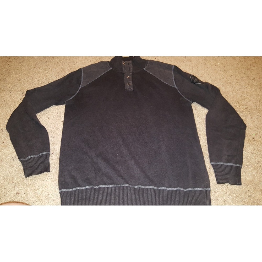 Men's CJ BLACK Button Pullover Black Gray 1/4‎ button pullover shirt size Large